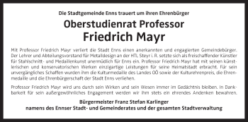 Traueranzeige von Friedrich Mayr von OÖNachrichten