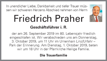 Traueranzeige von Friedrich Praher von OÖNachrichten