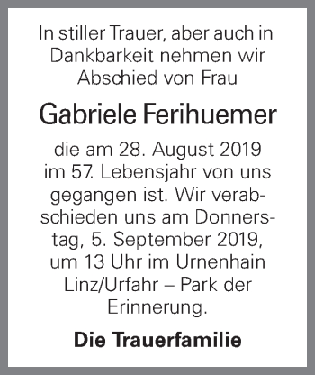Traueranzeige von Gabriele Ferihuemer von OÖNachrichten