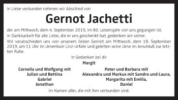 Traueranzeige von Gernot Jachetti von OÖNachrichten