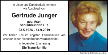 Traueranzeige von Gertrude Junger von OÖNachrichten