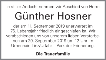 Traueranzeige von Günther Hosner von OÖNachrichten