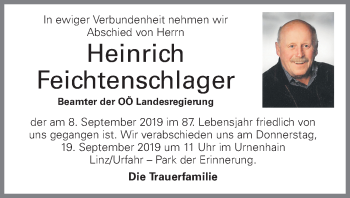 Traueranzeige von Heinrich Feichtenschlager von OÖNachrichten