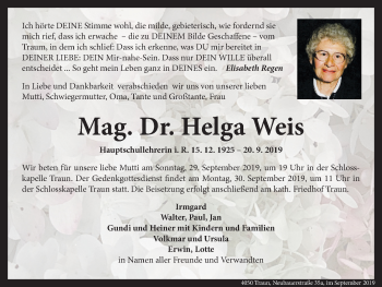 Traueranzeige von Helga Weis von OÖNachrichten