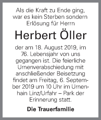 Traueranzeige von Herbert Öller von OÖNachrichten