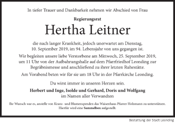 Traueranzeige von Hertha Leitner von OÖNachrichten