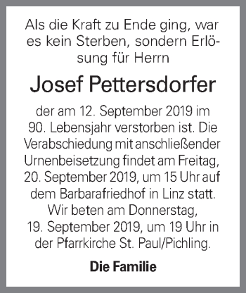 Traueranzeige von Josef Pettersdorfer von OÖNachrichten