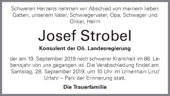 Traueranzeige von Josef Strobel von OÖNachrichten