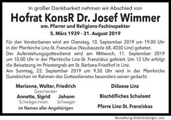 Traueranzeige von Josef Wimmer von OÖNachrichten