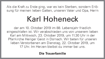 Traueranzeige von Karl Hoheneck von OÖNachrichten
