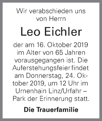 Traueranzeige von Leo Eichler von OÖNachrichten
