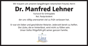Traueranzeige von Manfred Lehner von OÖNachrichten