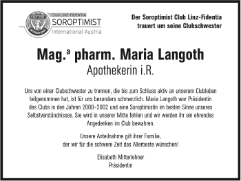 Traueranzeige von Maria Langoth von OÖNachrichten