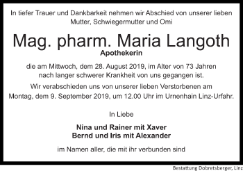 Traueranzeige von Maria Langoth von OÖNachrichten