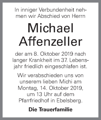 Traueranzeige von Michael Affenzeller von OÖNachrichten