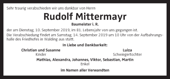 Traueranzeige von Rudolf Mittermayr von OÖNachrichten