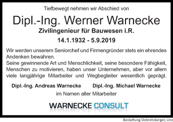 Traueranzeige von Werner Warnecke von OÖNachrichten