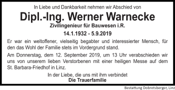 Traueranzeige von Werner Warnecke von OÖNachrichten