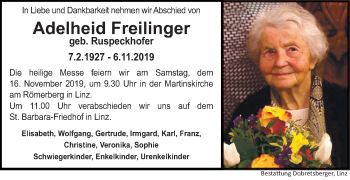 Traueranzeige von Adelheid Freilinger von OÖNachrichten