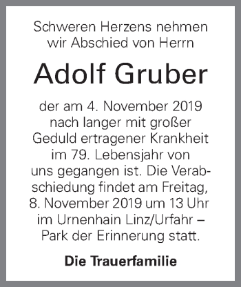 Traueranzeige von Adolf Gruber von OÖNachrichten