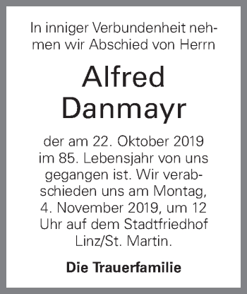 Traueranzeige von Alfred Danmayr von OÖNachrichten