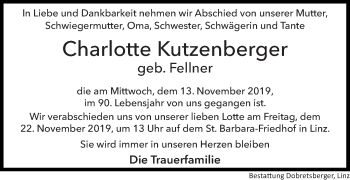 Traueranzeige von Charlotte Kutzenberger von OÖNachrichten
