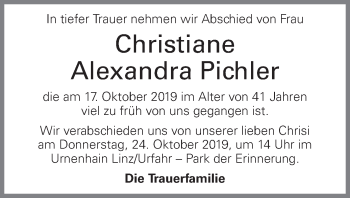 Traueranzeige von Christiane Alexandra Pichler von OÖNachrichten