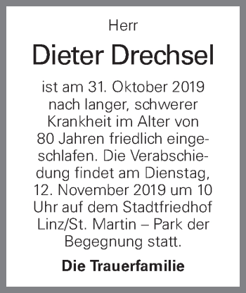 Traueranzeige von Dieter Drechsel von OÖNachrichten
