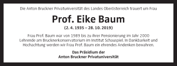 Traueranzeige von Eike Baum von OÖNachrichten