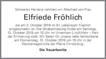 Traueranzeige von Elfriede Fröhlich von OÖNachrichten