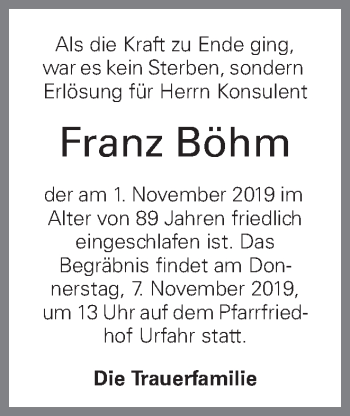 Traueranzeige von Franz Böhm von OÖNachrichten