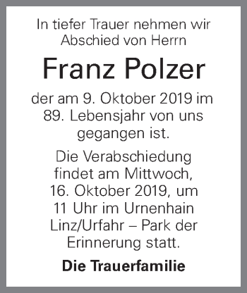 Traueranzeige von Franz Polzer von OÖNachrichten