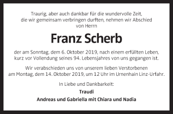 Traueranzeige von Franz Scherb von OÖNachrichten