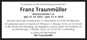 Traueranzeige von Franz Traunmüller von OÖNachrichten