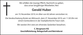 Traueranzeige von Gerald Huber von OÖNachrichten