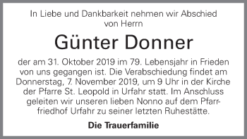 Traueranzeige von Günter Donner von OÖNachrichten