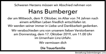 Traueranzeige von Hans Bumberger von OÖNachrichten