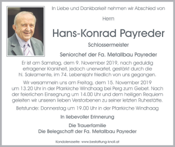 Traueranzeige von Hans Konrad Payreder von OÖNachrichten