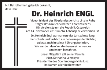 Traueranzeige von Heinrich Engl von OÖNachrichten