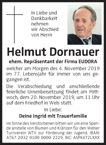Traueranzeige von Helmut Dornauer von OÖNachrichten