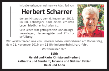 Traueranzeige von Herbert Scharrer von OÖNachrichten