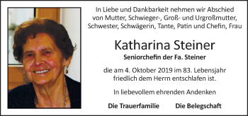 Traueranzeige von Katharina Steiner von OÖNachrichten