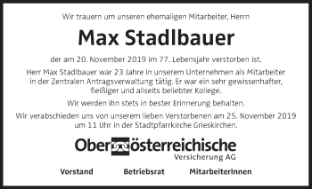 Traueranzeige von Max Stadlbauer von OÖNachrichten