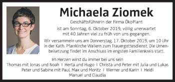 Traueranzeige von Michaela Ziomek von OÖNachrichten