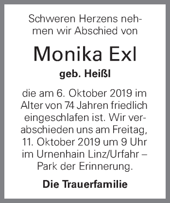 Traueranzeige von Monika Exl von OÖNachrichten