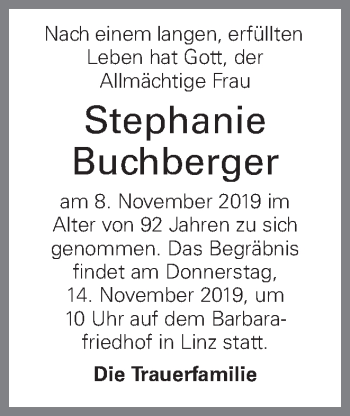 Traueranzeige von Stephanie Buchberger von OÖNachrichten