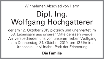 Traueranzeige von Wolfgang Hochgatterer von OÖNachrichten