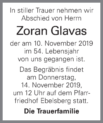 Traueranzeige von Zoran Glavas von OÖNachrichten