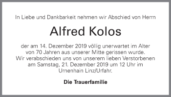 Traueranzeige von Alfred Kolos von OÖNachrichten