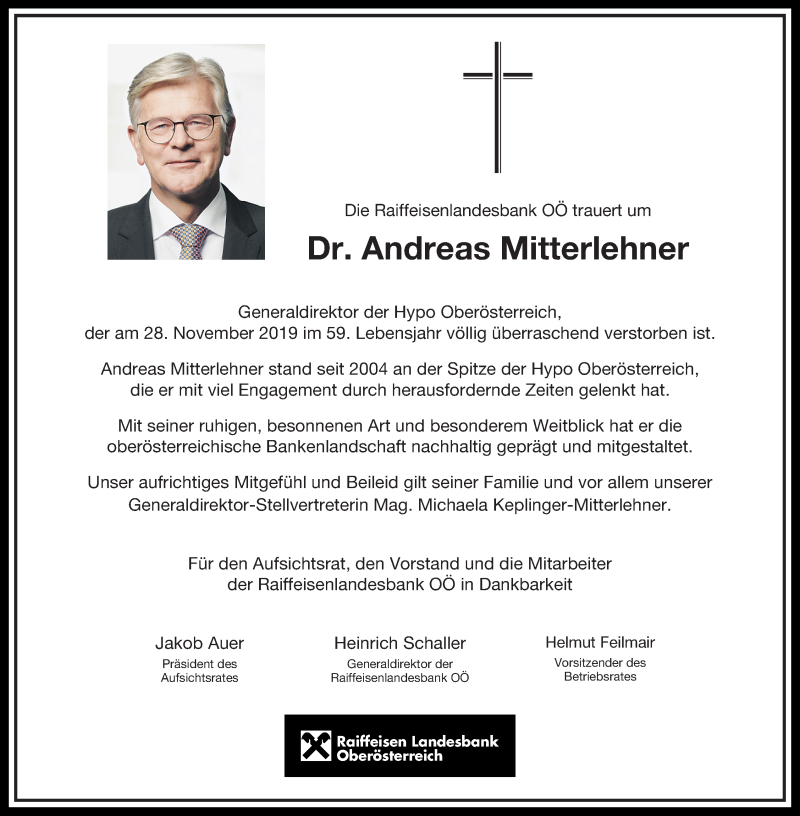  Traueranzeige für Andreas Mitterlehner vom 03.12.2019 aus OÖNachrichten